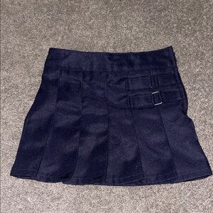 French Toast Dark Blue Pleated Skirt with Buckles
